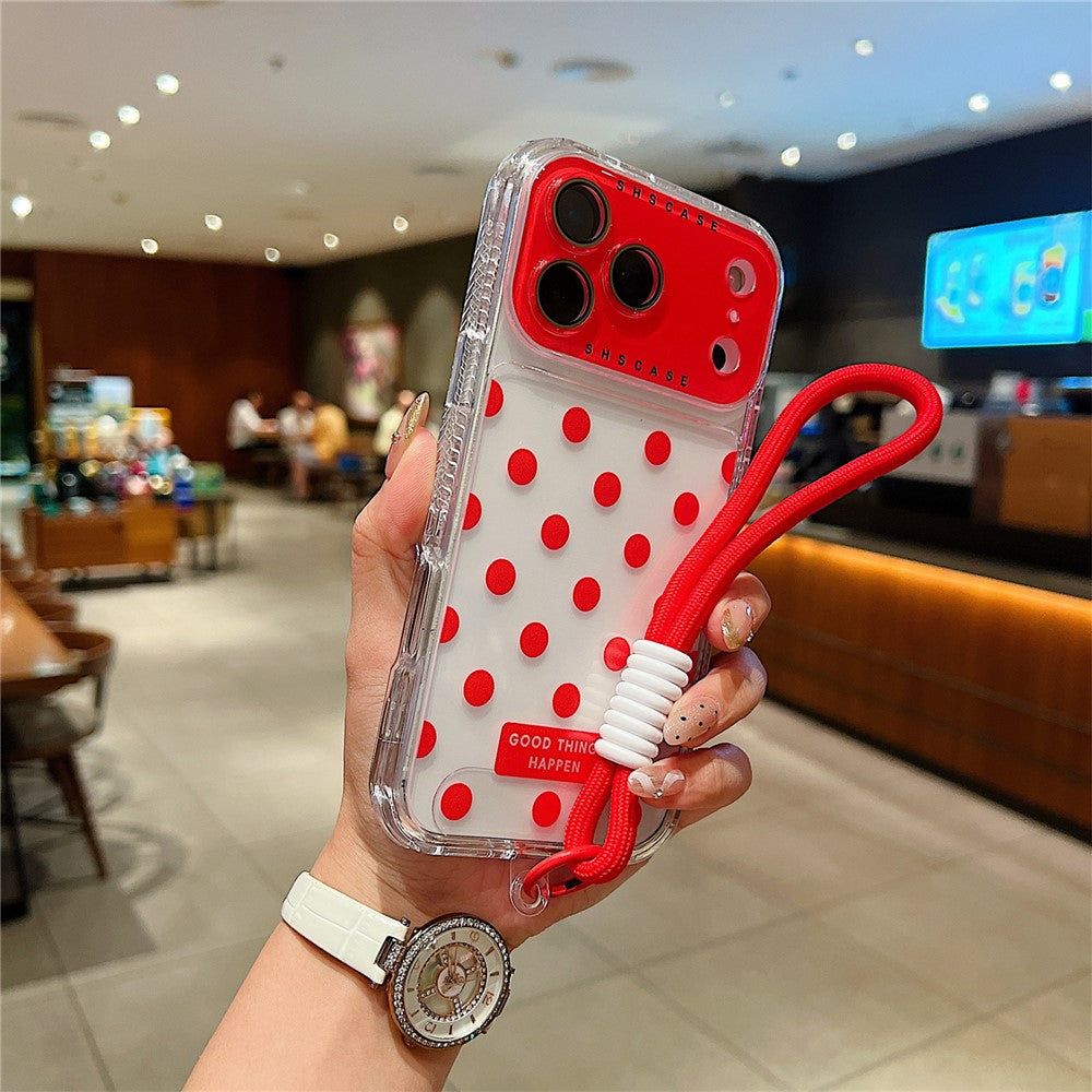 For iPhone 18 Pro / 17 Pro Case Polka Dot Pattern PC + TPU Phone Cover with Lens Film  /  Strap