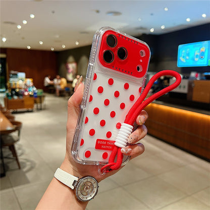 For iPhone 18 Pro / 17 Pro Case Polka Dot Pattern PC + TPU Phone Cover with Lens Film  /  Strap