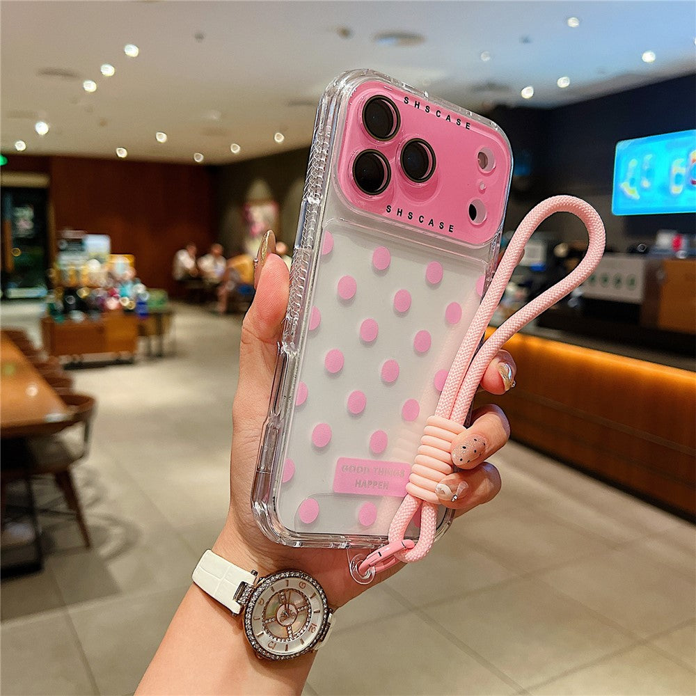 For iPhone 18 Pro / 17 Pro Case Polka Dot Pattern PC + TPU Phone Cover with Lens Film  /  Strap