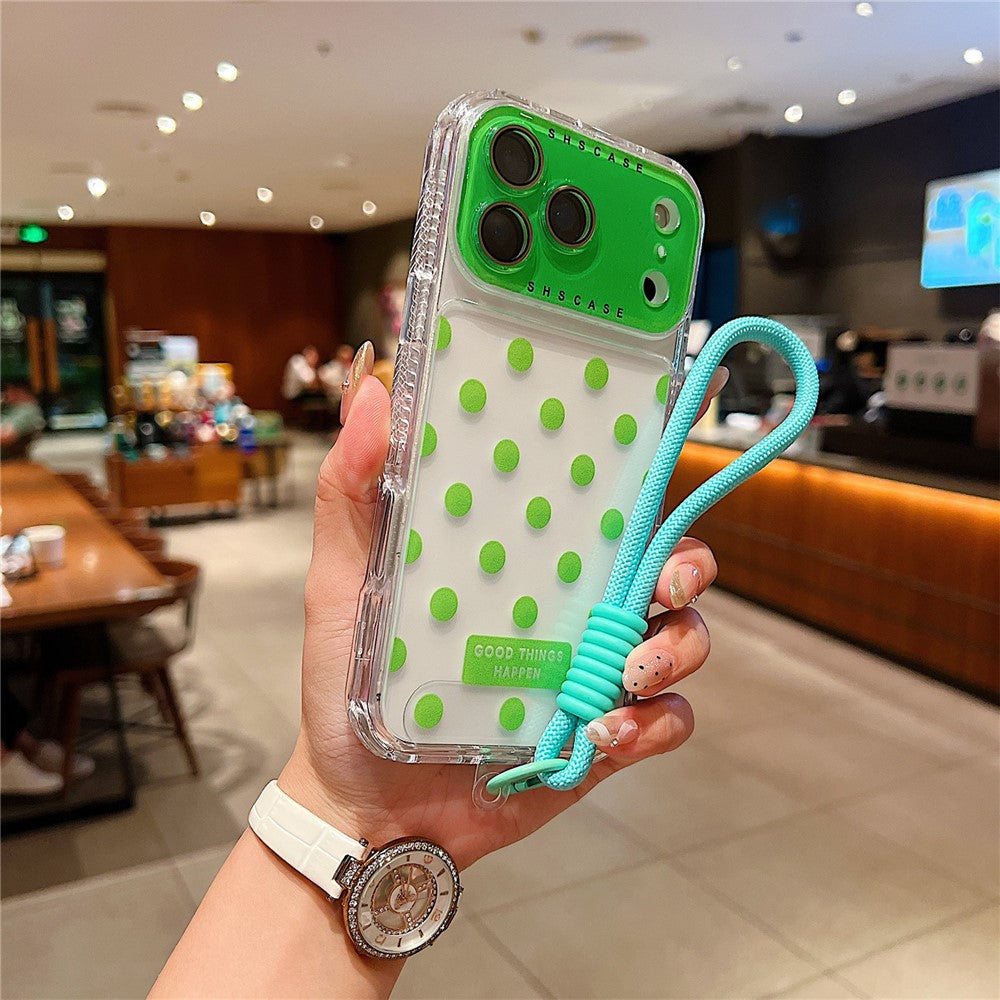 For iPhone 18 Pro / 17 Pro Case Polka Dot Pattern PC + TPU Phone Cover with Lens Film  /  Strap