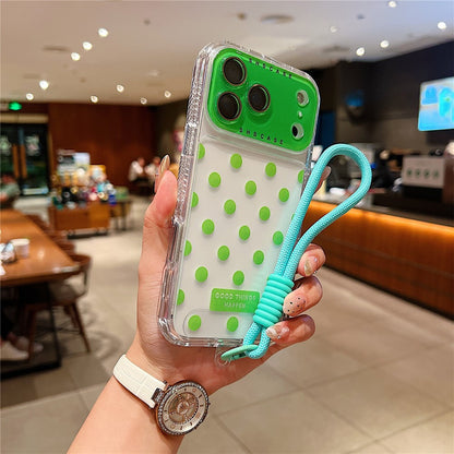 For iPhone 18 Pro / 17 Pro Case Polka Dot Pattern PC + TPU Phone Cover with Lens Film  /  Strap