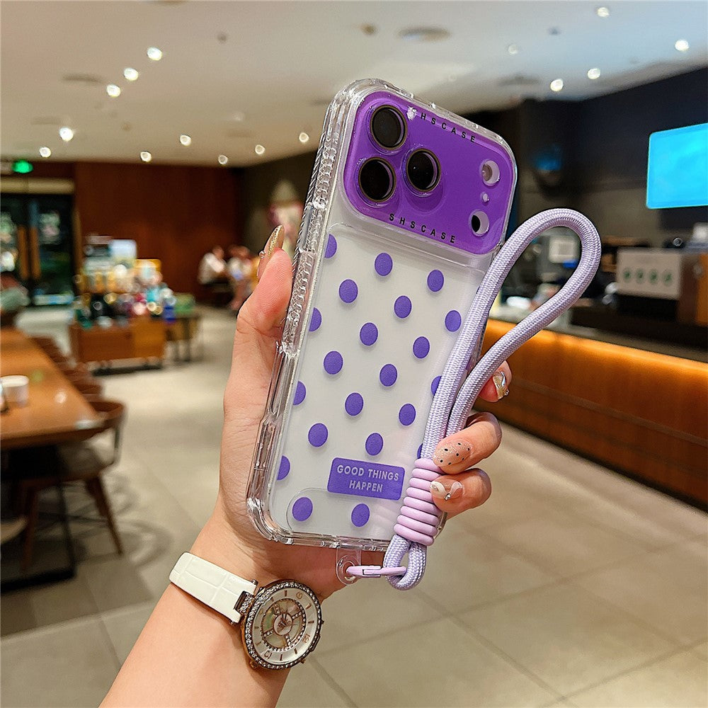 For iPhone 18 Pro / 17 Pro Case Polka Dot Pattern PC + TPU Phone Cover with Lens Film  /  Strap