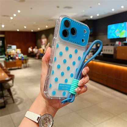 For iPhone 18 Pro / 17 Pro Case Polka Dot Pattern PC + TPU Phone Cover with Lens Film  /  Strap
