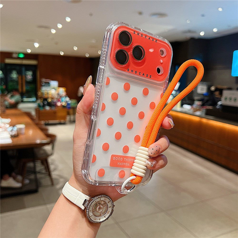 For iPhone 18 Pro / 17 Pro Case Polka Dot Pattern PC + TPU Phone Cover with Lens Film  /  Strap