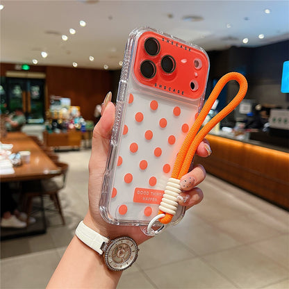 For iPhone 18 Pro / 17 Pro Case Polka Dot Pattern PC + TPU Phone Cover with Lens Film  /  Strap