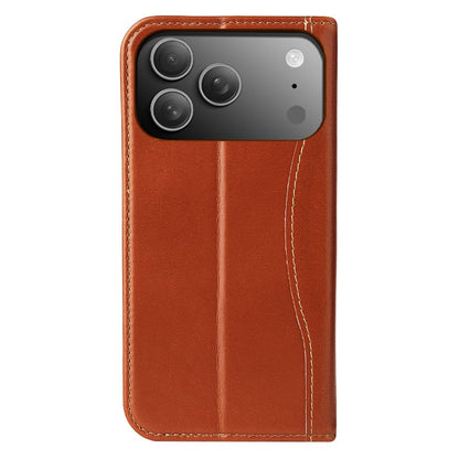 FIERRE SHANN For iPhone 17 Pro Case Wallet Stitching Craft Genuine Cow Leather Phone Cover