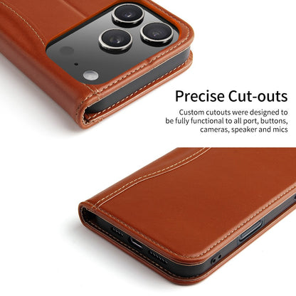 FIERRE SHANN For iPhone 17 Pro Case Wallet Stitching Craft Genuine Cow Leather Phone Cover
