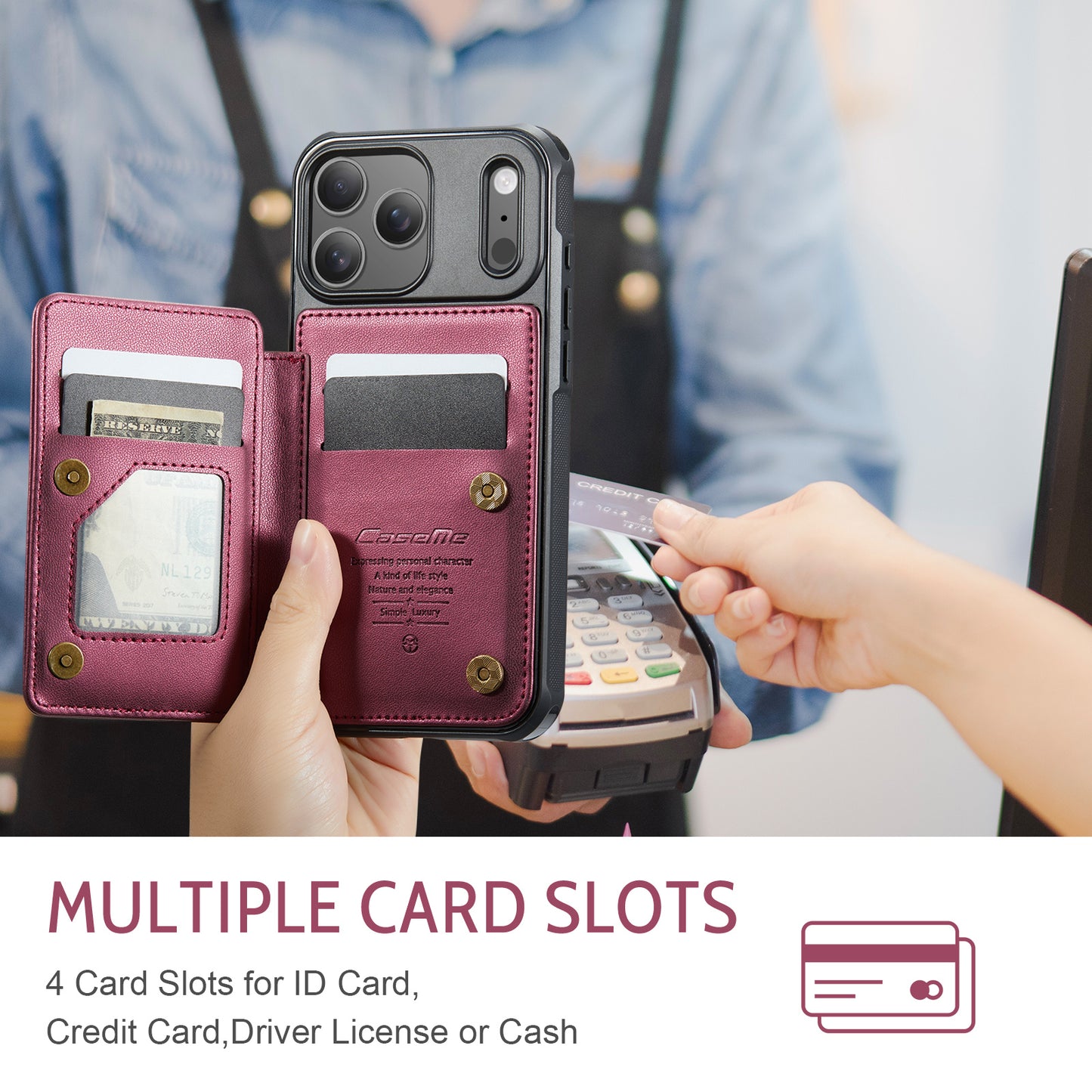 CASEME For iPhone 17 Pro Case with RFID Blocking 5 Card Slots  C22 Leather Back Cover