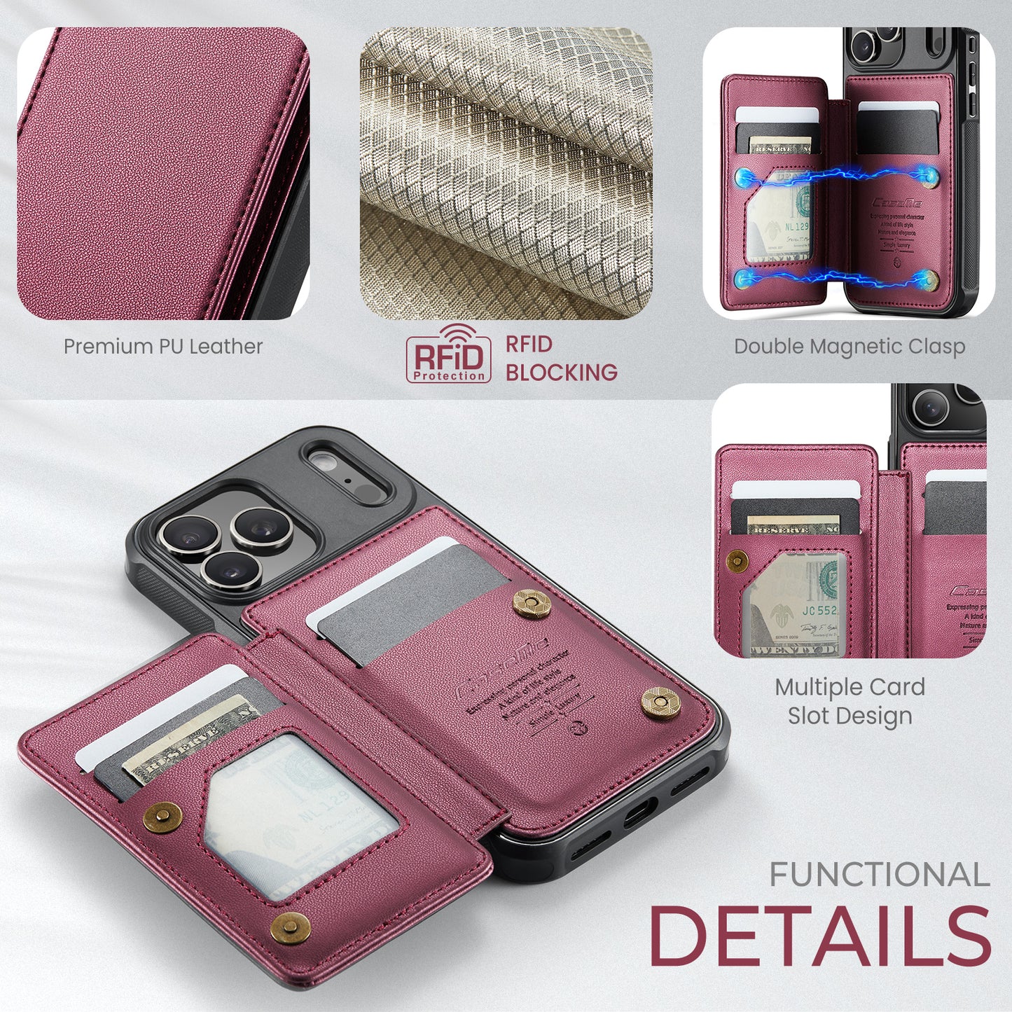 CASEME For iPhone 17 Pro Case with RFID Blocking 5 Card Slots  C22 Leather Back Cover