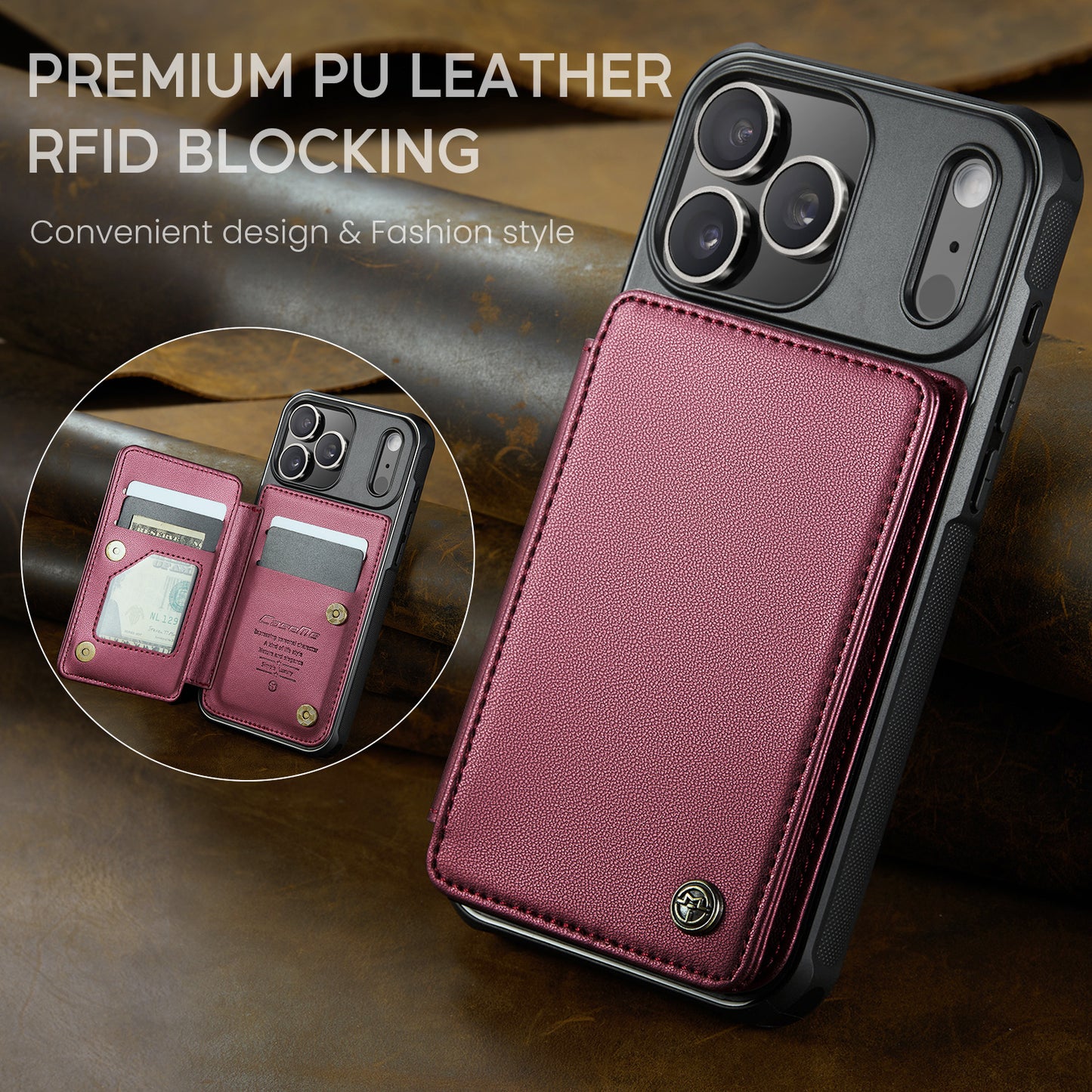 CASEME For iPhone 17 Pro Case with RFID Blocking 5 Card Slots  C22 Leather Back Cover
