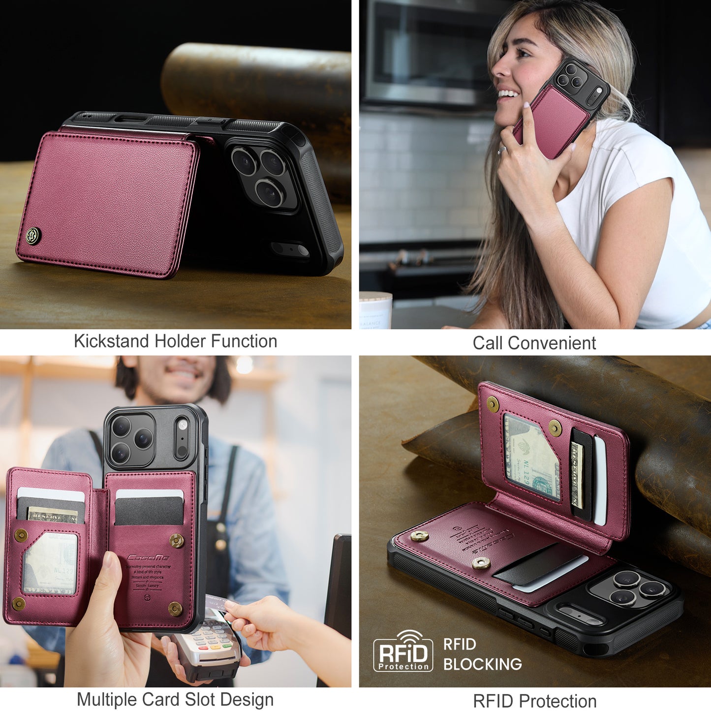 CASEME For iPhone 17 Pro Case with RFID Blocking 5 Card Slots  C22 Leather Back Cover