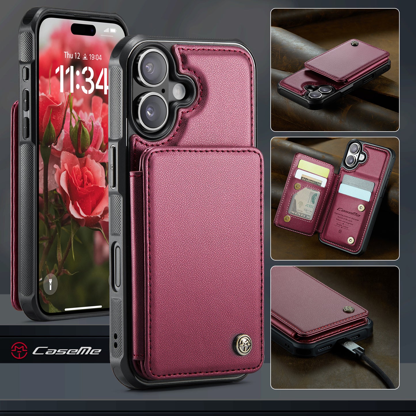 CASEME For iPhone 17 Case with RFID Blocking 5 Card Slots  C22 Leather Back Cover