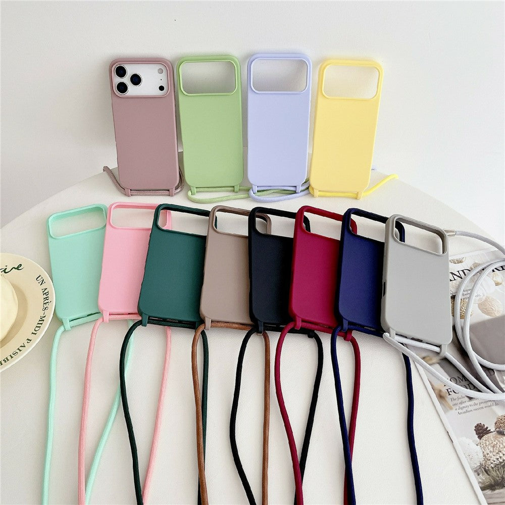 For iPhone 17 Pro Case Liquid Silicone Protective Phone Cover with Crossbody Lanyard