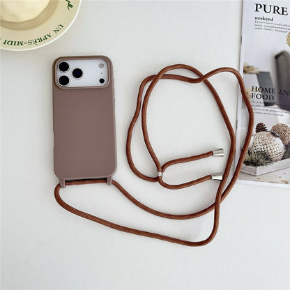 For iPhone 17 Pro Max Case Liquid Silicone Protective Phone Cover with Crossbody Lanyard