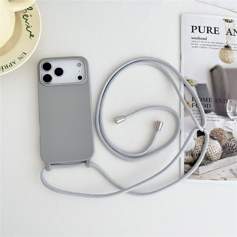 For iPhone 17 Pro Max Case Liquid Silicone Protective Phone Cover with Crossbody Lanyard