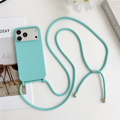 For iPhone 17 Pro Max Case Liquid Silicone Protective Phone Cover with Crossbody Lanyard