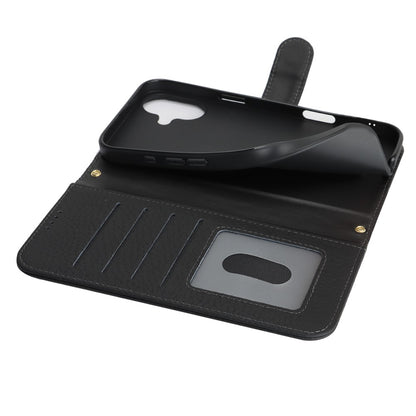 For iPhone 17 Stand Case Litchi Texture Genuine Cow Leather Wallet Phone Cover RFID Blocking