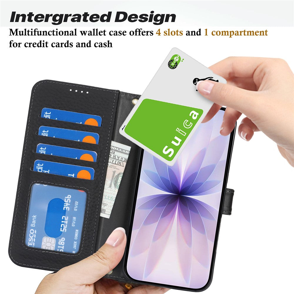 For iPhone 17 Stand Case Litchi Texture Genuine Cow Leather Wallet Phone Cover RFID Blocking