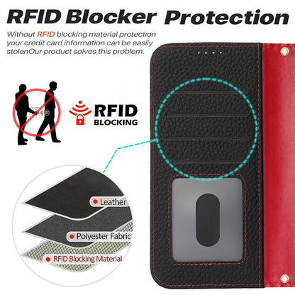 For iPhone 17 Pro Stand Case Litchi Texture Genuine Cow Leather Wallet Phone Cover RFID Blocking