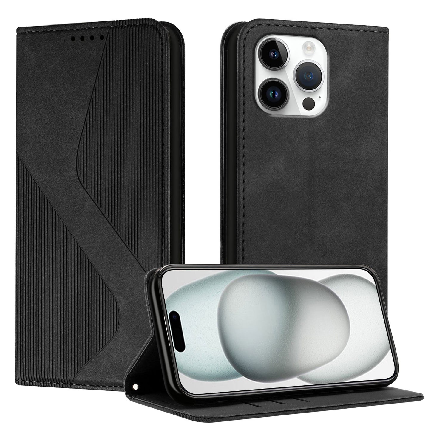For iPhone 16 Pro Max Phone Cover Skin-touch Feel Leather Wallet Case with Stand