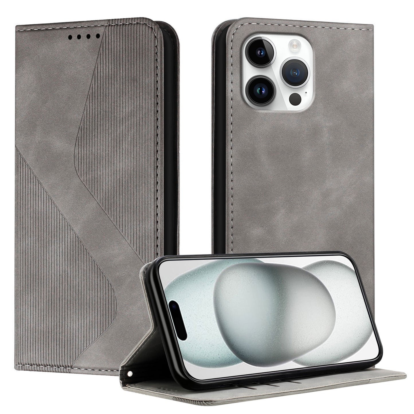 For iPhone 16 Pro Max Phone Cover Skin-touch Feel Leather Wallet Case with Stand