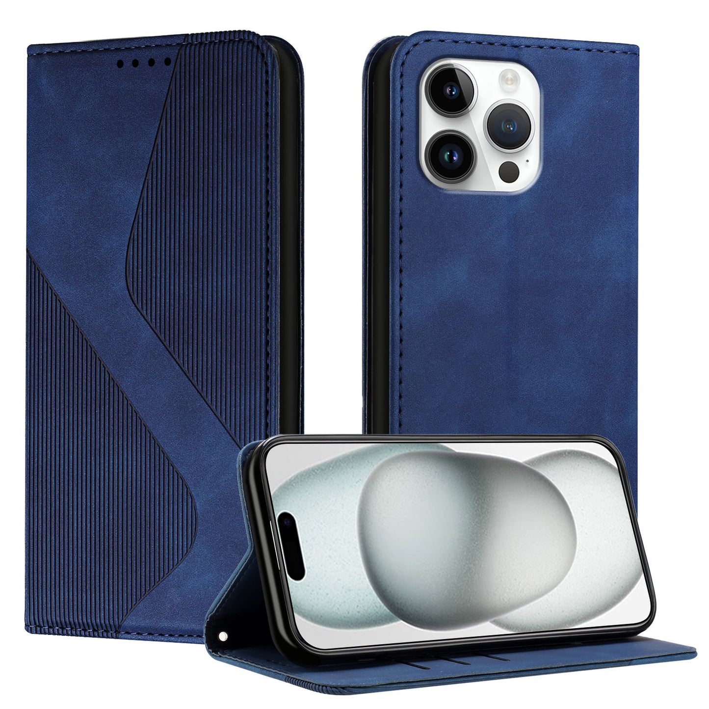 For iPhone 16 Pro Max Phone Cover Skin-touch Feel Leather Wallet Case with Stand