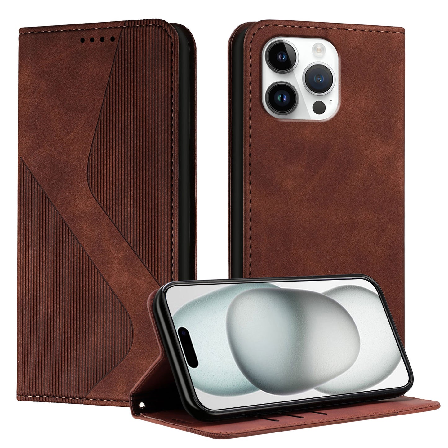 For iPhone 16 Pro Max Phone Cover Skin-touch Feel Leather Wallet Case with Stand