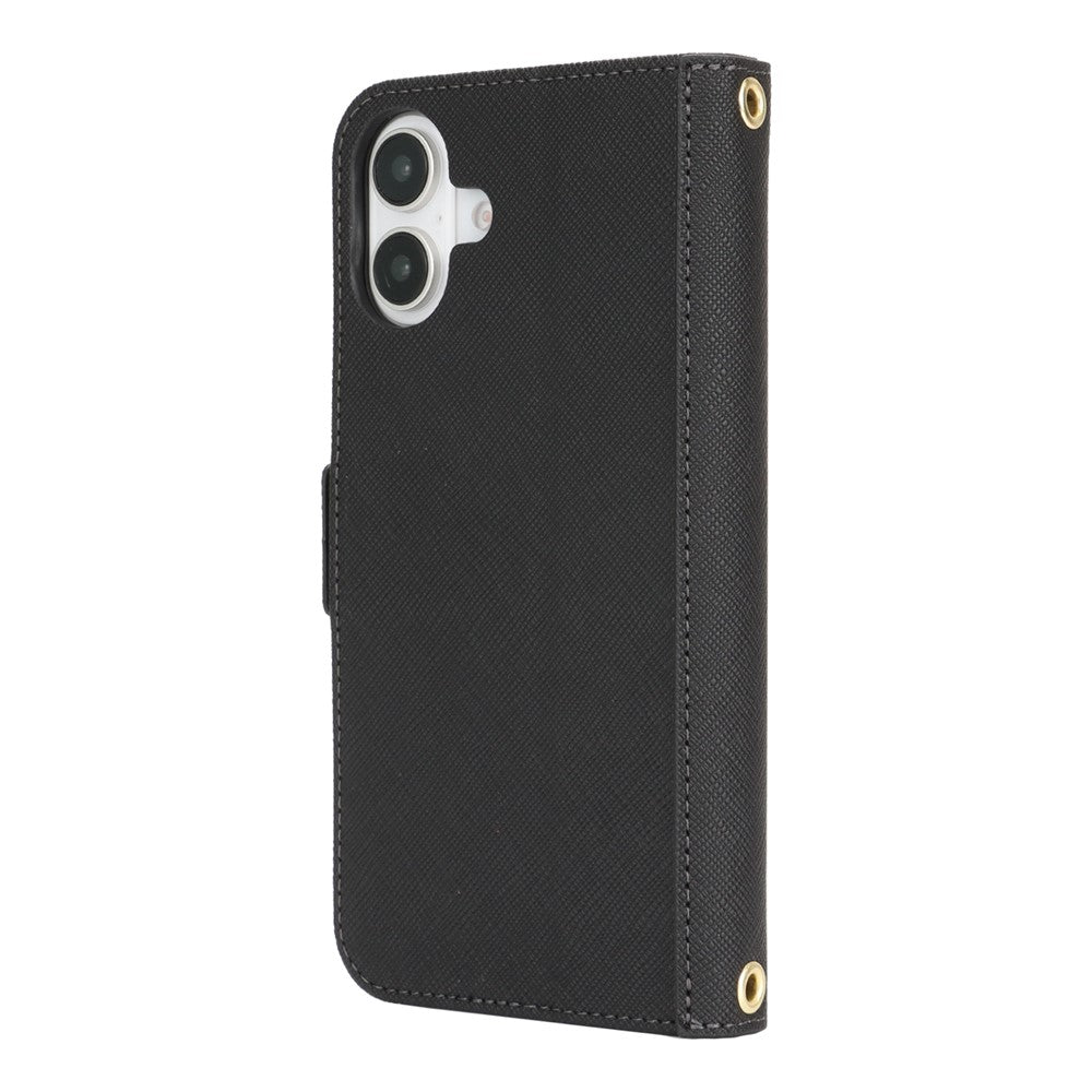 For iPhone 17 Stand Case Cross Texture PU Leather Wallet Phone Cover with Shoulder Strap  /  Makeup Mirror