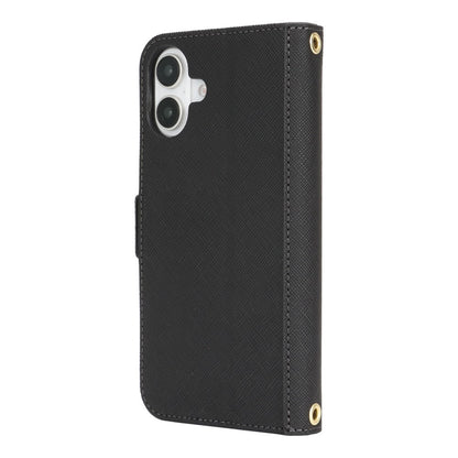 For iPhone 17 Stand Case Cross Texture PU Leather Wallet Phone Cover with Shoulder Strap  /  Makeup Mirror