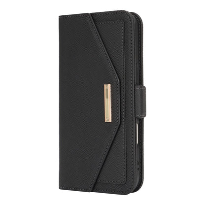 For iPhone 17 Stand Case Cross Texture PU Leather Wallet Phone Cover with Shoulder Strap  /  Makeup Mirror