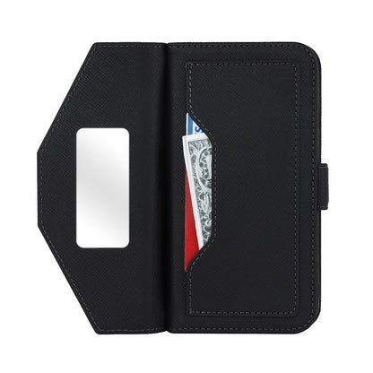 For iPhone 18 Pro / 17 Pro Stand Case Cross Texture PU Leather Wallet Phone Cover with Shoulder Strap  /  Makeup Mirror