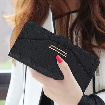 For iPhone 18 Pro / 17 Pro Stand Case Cross Texture PU Leather Wallet Phone Cover with Shoulder Strap  /  Makeup Mirror