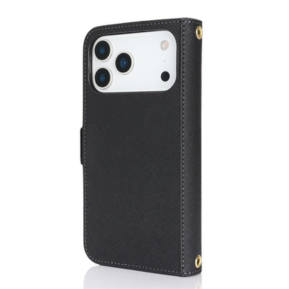 For iPhone 18 Pro / 17 Pro Stand Case Cross Texture PU Leather Wallet Phone Cover with Shoulder Strap  /  Makeup Mirror