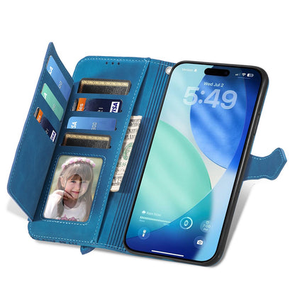 For iPhone 17 Pro Max Zipper Wallet Case with Strap Flower Imprint PU Leather Phone Cover