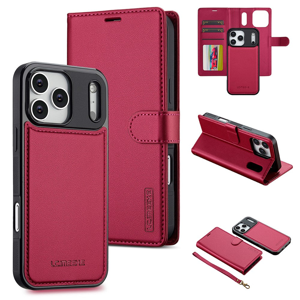 LC.IMEEKE L2 Series for iPhone 17 Pro Case PU Leather Wallet Detachable Magnetic Phone Cover