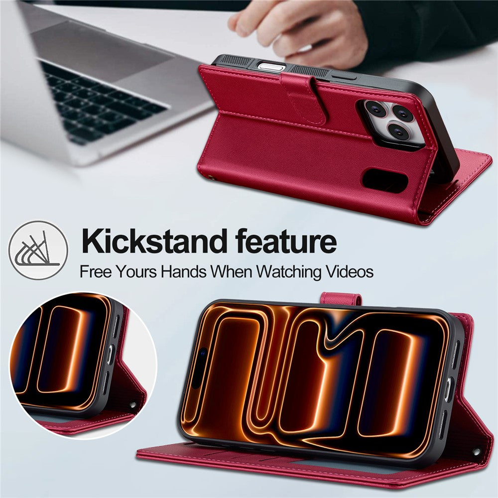 LC.IMEEKE L2 Series for iPhone 17 Pro Case PU Leather Wallet Detachable Magnetic Phone Cover