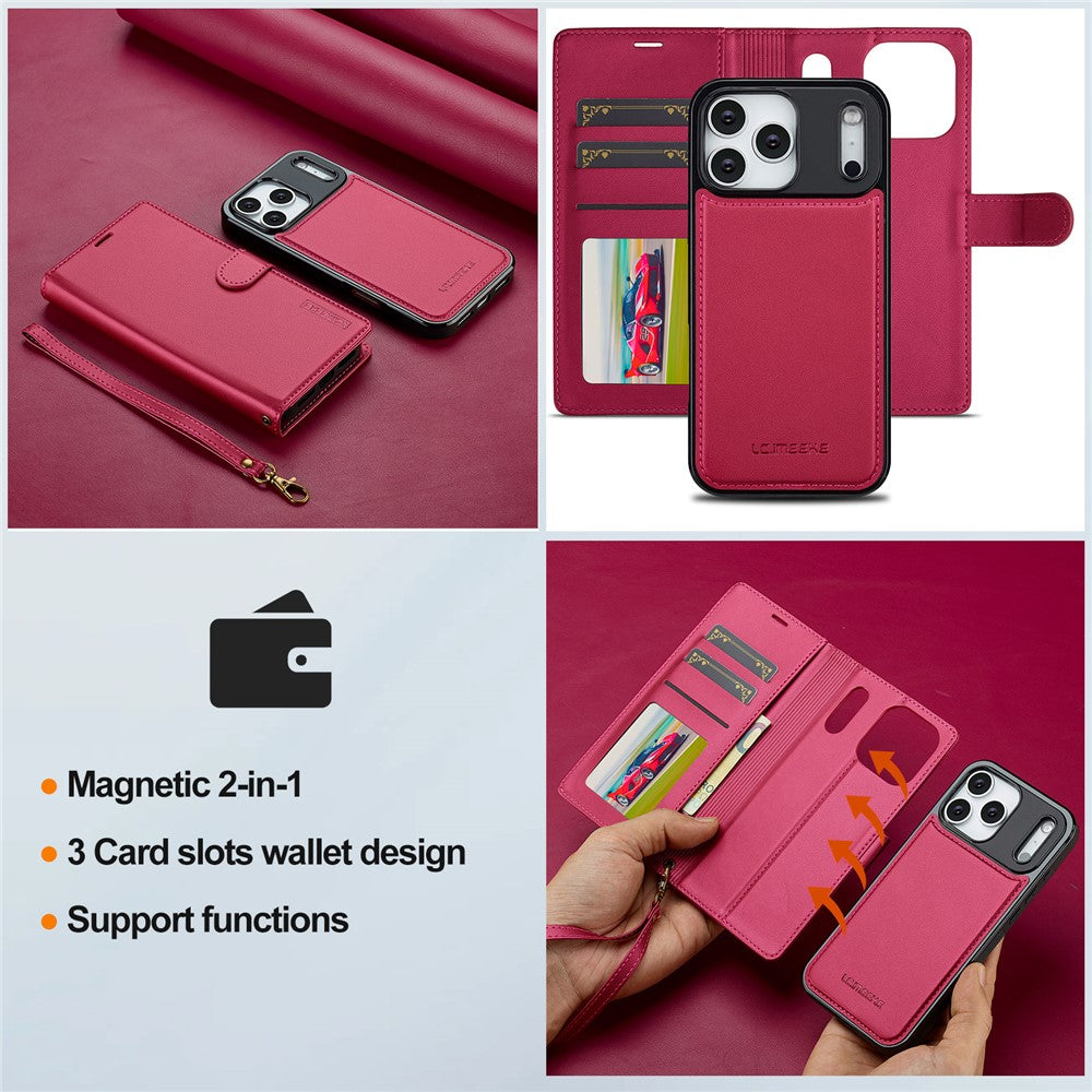 LC.IMEEKE L2 Series for iPhone 17 Pro Case PU Leather Wallet Detachable Magnetic Phone Cover