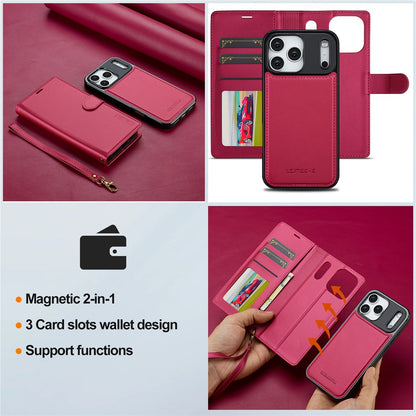 LC.IMEEKE L2 Series for iPhone 17 Pro Case PU Leather Wallet Detachable Magnetic Phone Cover