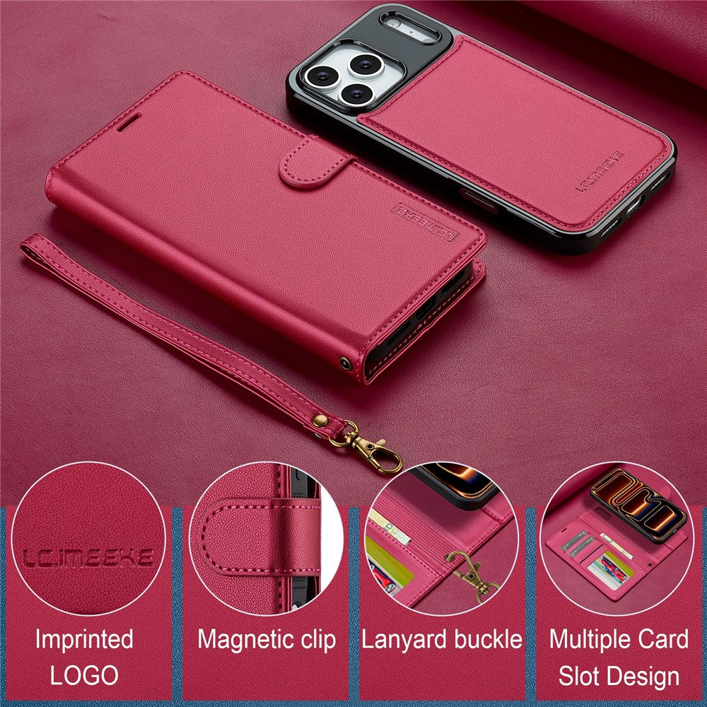 LC.IMEEKE L2 Series for iPhone 17 Pro Case PU Leather Wallet Detachable Magnetic Phone Cover