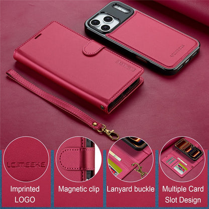 LC.IMEEKE L2 Series for iPhone 17 Pro Case PU Leather Wallet Detachable Magnetic Phone Cover