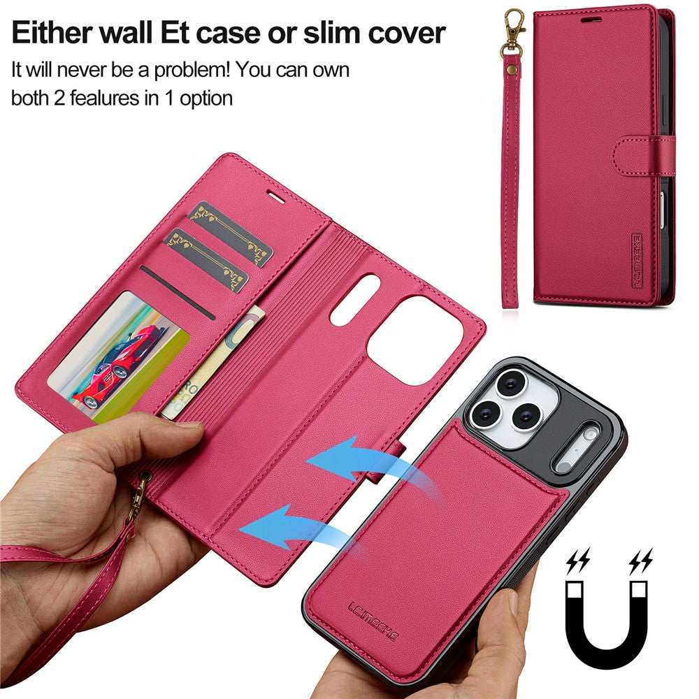 LC.IMEEKE L2 Series for iPhone 17 Pro Case PU Leather Wallet Detachable Magnetic Phone Cover