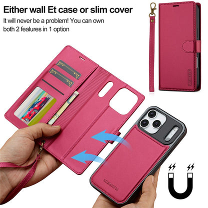 LC.IMEEKE L2 Series for iPhone 17 Pro Case PU Leather Wallet Detachable Magnetic Phone Cover