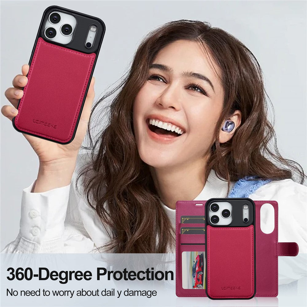LC.IMEEKE L2 Series for iPhone 17 Pro Case PU Leather Wallet Detachable Magnetic Phone Cover