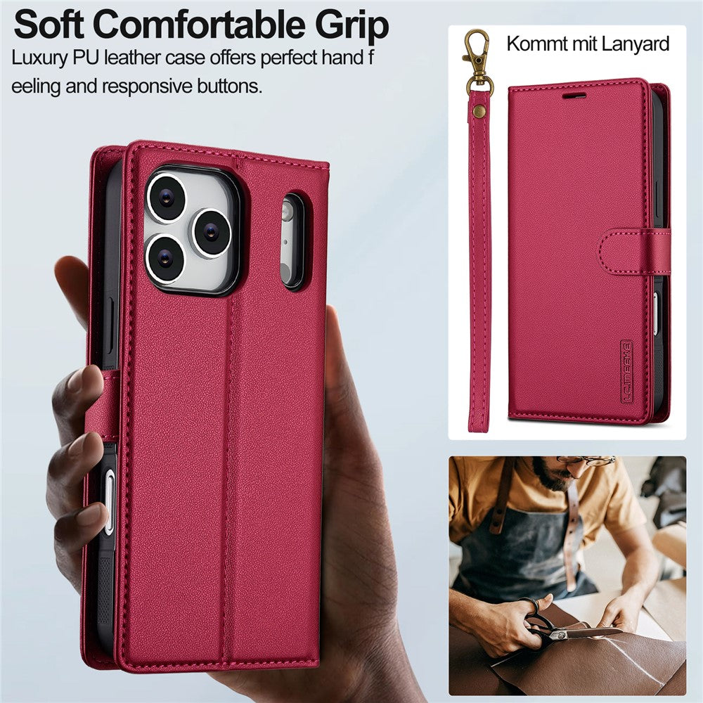 LC.IMEEKE L2 Series for iPhone 17 Pro Case PU Leather Wallet Detachable Magnetic Phone Cover
