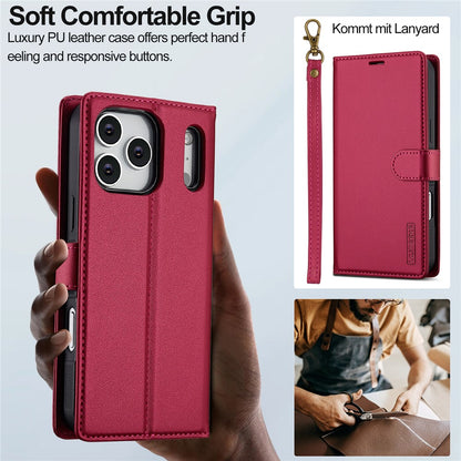 LC.IMEEKE L2 Series for iPhone 17 Pro Case PU Leather Wallet Detachable Magnetic Phone Cover