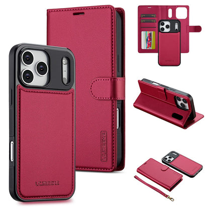 LC.IMEEKE L2 Series for iPhone 17 Pro Case PU Leather Wallet Detachable Magnetic Phone Cover