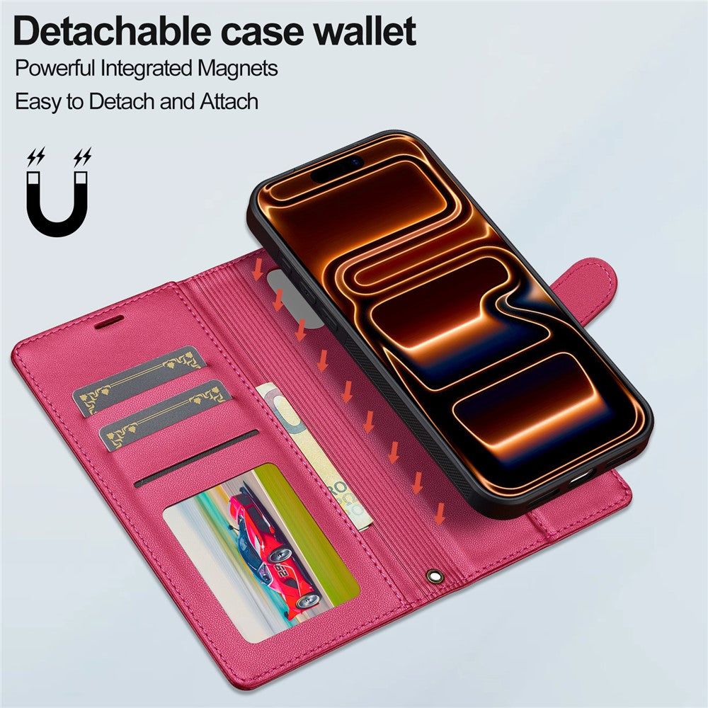LC.IMEEKE L2 Series for iPhone 17 Pro Case PU Leather Wallet Detachable Magnetic Phone Cover