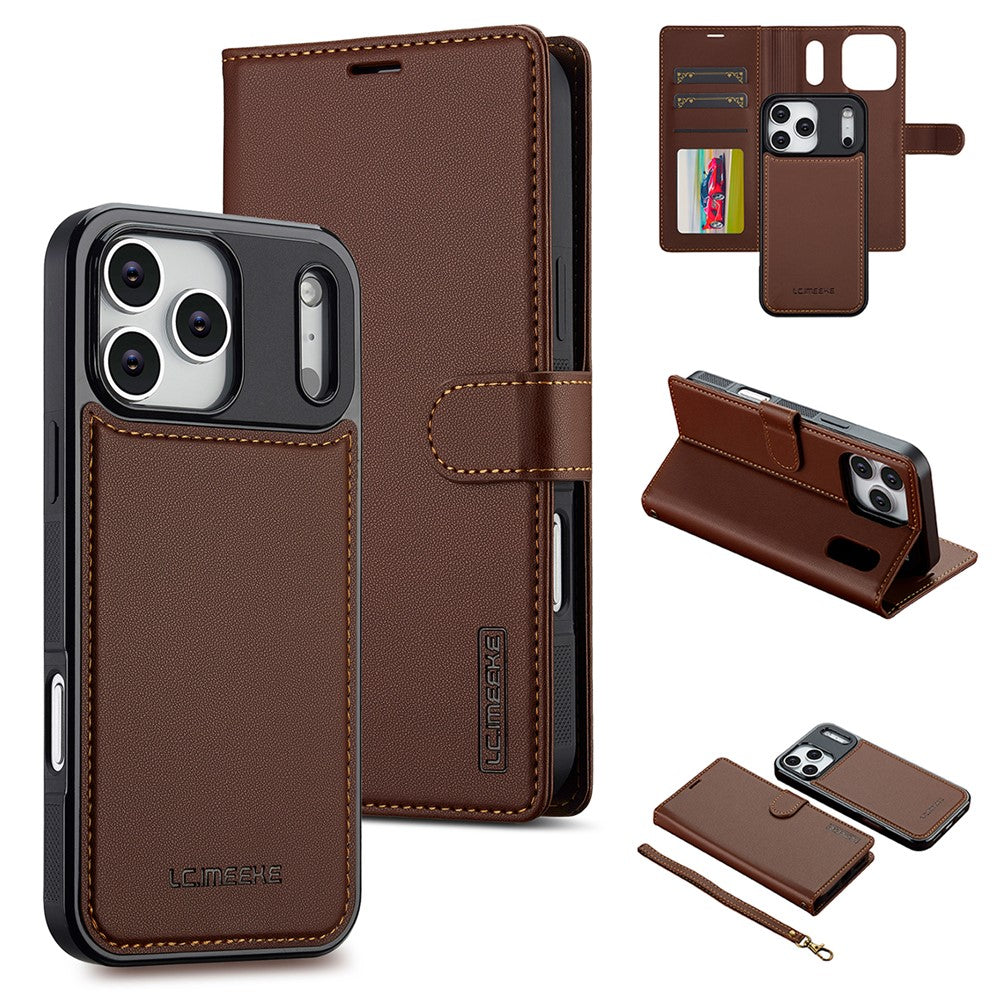 LC.IMEEKE L2 Series for iPhone 17 Pro Case PU Leather Wallet Detachable Magnetic Phone Cover