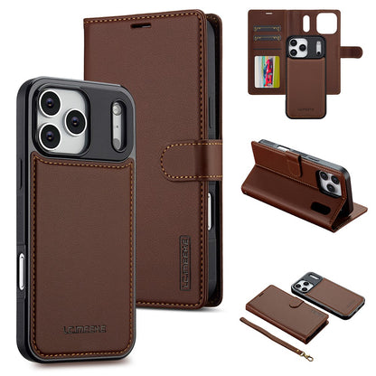 LC.IMEEKE L2 Series for iPhone 17 Pro Case PU Leather Wallet Detachable Magnetic Phone Cover