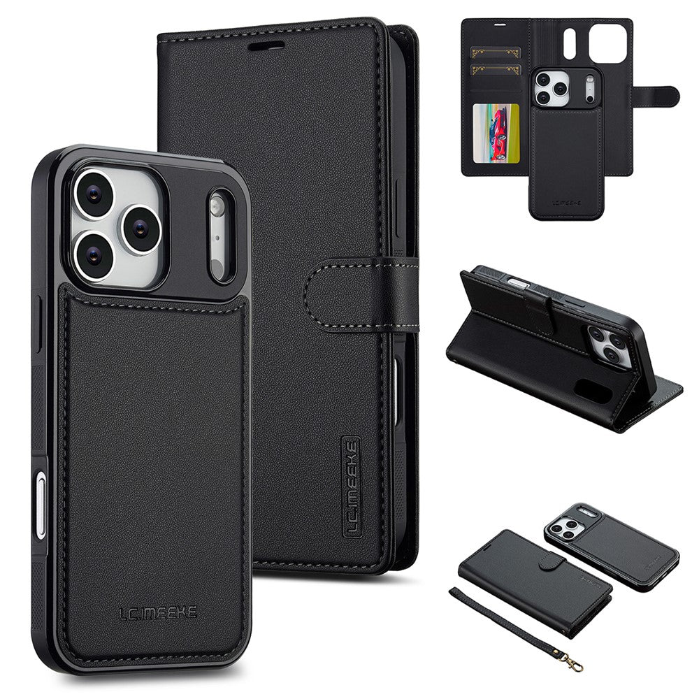 LC.IMEEKE L2 Series for iPhone 17 Pro Case PU Leather Wallet Detachable Magnetic Phone Cover